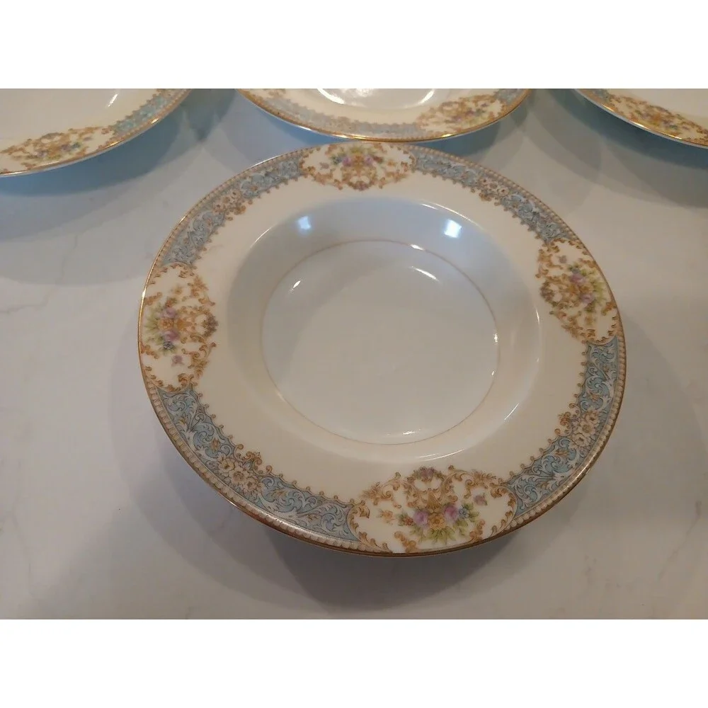 7pcs Rose China Occupied Japan Pink Rose Gold Trim Bowls Flowers Scroll Border